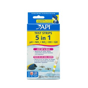 API 5-in-1 테스트 스트립 담수 및 염수 수족관 25개 상자, 4-Count