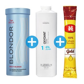 웰라 탈색약 파우더 400g+로레알 산화제 6% 1000ml+코겐순콜라겐, 1개
