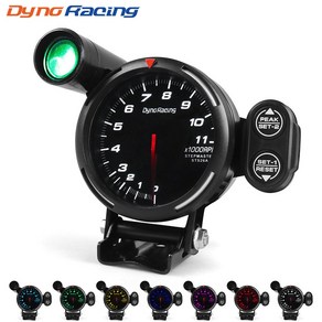 Dynoracing 80MM 타코미터 RPM 게이지 고속 스테퍼 모터 7 색 0-11000 RPM 미터 시프트 라이트 및 피크 경고 포함