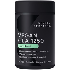 스포츠리서치 플랜트-베이스드 80% CLA 1250mg 베지 소프트젤 글루텐 프리, 90개입, 1개, 90정