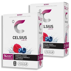 Celsius 셀시어스 온더고 에너지 파우더 무설탕 베리맛 14스틱 2팩, 2개, 14회분