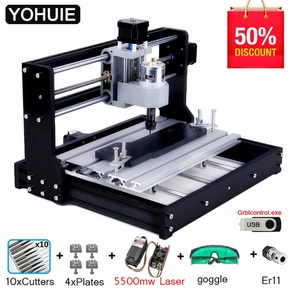 다목적 목공기계YOHUIE DIY 미니 CNC 기계 3 축 밀링 머신 GRBL 제어 레이저 조각기 CNC 3018 프로 레이, [05] Add 5500mw lase