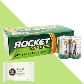 로케트 건전지 R14(CM) 1.5V 2개입 12개(+하늘선물 물티슈 10매), 12개