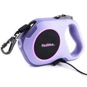 [홀리펫] Holipet 강아지 꼬임방지 LED조명 자동 리드줄 충전식 5M 야간산책, purple
