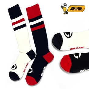 ANNIE BOARD SPORTS SOCKS 애니 스키 스노우보드 겨울 양말 성인남성 25-28cm, [줄무늬]블랙/레드, 1개