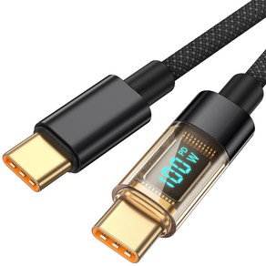 즈카포르 USB C to C 100W PD 고속 충전 투명 디스플레이 케이블, 1개, 검은색, 1.2m