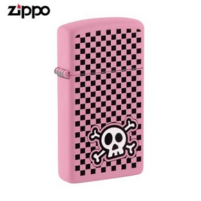 ZIPPO 슬림 라이터 48680 Checkeed Skull Design 오일+심지+부싯돌 3종세트 포함