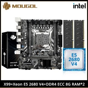 MOUGOL 데스크탑 PC용 게이밍 마더보드 세트 인텔 제온 E5 2680 V4 및 DDR4 8 Gx2 2133MHz 듀얼 채널 ECC RAM M.2 NVME X99, 3) 마더 보드 + CPU + RAM