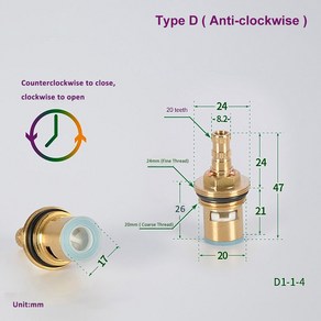배관 호스 밸브 어댑터 욕실 주방용 범용 교체 탭 황동 세라믹 디스크 카트리지 내부 수도꼭지 시계방향 반시계방향, [13] D Anti-clockwise, 1개