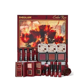 SHEGLAM Embe Rose Collection 발렌타인 선물 핑크 립글로스 블러쉬 립스틱 아이섀도우 메이크업 키트 레드 컬렉션, 1개