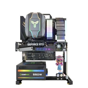 수냉식 공랭식 컴퓨터 케이스 알루미늄 PC 오픈 브래킷, 블랙 MATX 소형 32.5x20x40cm, 1개