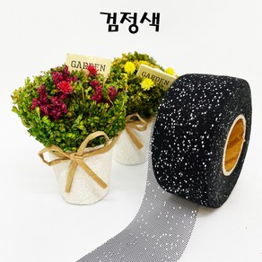 제이제이리본 쉬폰빤짝이리본 40mm 길이 50YD, 검정색