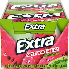 [미국직배송]엑스트라 스윗 워터멜론 슈가프리 껌 Extra Sugar Free Chewing Gum Sweet Watermelon Slim Pack 15스틱 x 10팩