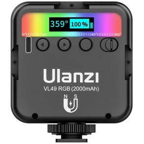 콜드 미니 라이트 슈 마그네틱 RGB 2000mAh LED VL49 컬러 800LUX 2500K-9000K 필 3 비디오 c타입 Ulanzi 카메라 라이트 풀, VL49 RGB black, 1개