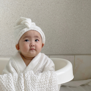 [디어딜리] 유아 목욕 머리수건 배쓰터번 커플 드라이 타월 촬영소품, 아기 배쓰터번-베이지L, 1개