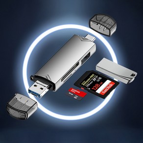 라이트닝웍스 멀티 USB 3.0 C타입 듀얼 메탈바디 카드 리더기, 그레이, 1개