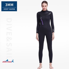 DIVE&SAIL 잠수복 남3-5MM 점프수트 기모 여긴팔 서핑 해파리 겨울수영복, 3mm 여성용 블랙