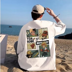 트렌드 일본 캐릭터 짱구티 반팔 남녀 여름 루즈핏 인스 반팔 상의 커플룩
