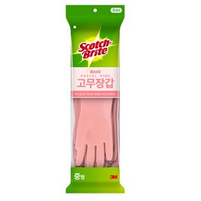 스카치브라이트 베이직 고무장갑 5p, 파스텔핑크, 중(M), 1세트