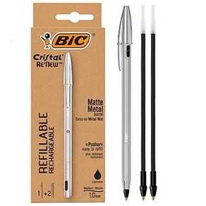 Bic Japan 빅(Bic) 볼펜 크리스탈 Re'New 1.0 유성 검정 + 2 리필 BOX CRBLK-3P, 1개, 상품명참조