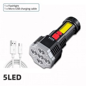 고출력 충전식 LED 손전등 7LED 캠핑 토치 Cob 사이드 라이트 경량 야외 조명 ABS 소재, 5LED, 1개, 2) 5LED