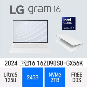 [당일출고] LG전자 2024 그램16 16ZD90SU-GX56K, Free DOS, 24GB, 2TB, 스노우 화이트