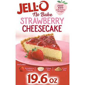 Jell-O No Bake Stawbey Cheesecake Desset Kit w 젤로 노 베이크 딸기 치즈케이크 디저트 키트(딸기 토핑 포함)(필링 믹스 및 크러스트 믹, 555g, 1개