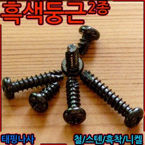 흑색 둥근머리 태핑 나사 피스 볼트 2종 스크류 냄비 흑착색 검정색 철판 직결 검은색 탭핑, 3-5둥근머리 2종(M4), g)4x16mm-42개(2종), 1개