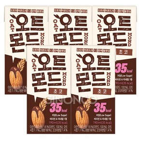 [트레이딩제이] 롯데칠성 오트몬드 저당 초코, 5개, 190ml