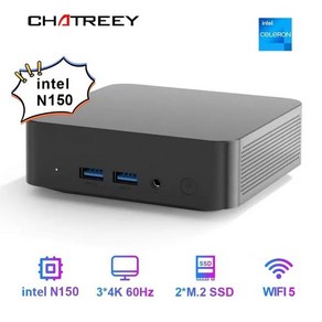 Chateey T9 미니 PC 인텔 N100 N150 와이파이 5 윈도우 11 초소형 포켓 컴퓨터 듀얼 SSD 전체 기능 C 타입 4K 60Hz RGB, EU, No RAM No stoage