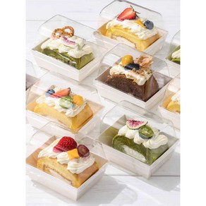 레몬 케이크 상자 50개 100개 포장 투명 용기 케이스 롤 케익 조각 디저트 박스 베이킹, 1개, 1. 흰색 높은 뚜껑 상자 50세트