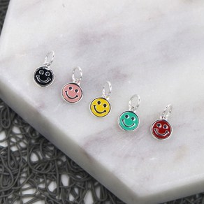 A027) 925실버 6mm 메달형 에폭 스마일 팬던트 단면, 옐로우, 1개