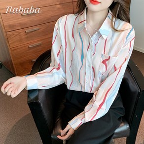 나바바 NB1287 여성 산뜻 패턴 데일리 카라 셔츠