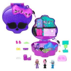 ​Polly Pocket Monste High Playset with 3 Mico Dolls & 10 Accessoies Opens to High School Collec, 1개