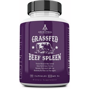 Ancestal Supplements Gass Fed Beef Spleen (건조) -- 면역 알레르기 철분 (5 X Moe Heme Ion Than Live), 1개, 180정