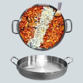 [쿠커스 판다] 리빙아트 스테인레스 스틸 3중 닭갈비판 (35cm 40cm) IH 인덕션 사용가능 국내생산 / 손잡이 원형 불판 삼중 스탠 볶음판 양수 볶음팬, 35cm, 1개