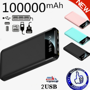 2022 브랜드의 새로운 100000mAh 전원 은행 휴대 전화 백업 배터리 휴대용 전원 은행 LED 조명 보조 배터리 2USB 전원 은행 대용량 보조 배터리, 그린