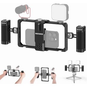 니워 Neewe 업그레이드된 폰 리그 블로깅 키트 듀얼 핸들이 있는 비디오 스태빌라이저, Phone Rig, Phone Rig