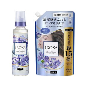 일본 IROKA 이로카 섬유유연제 본체 540ml + 리필 650ml 세트 퓨어 프리지아 향, 1개, 710ml