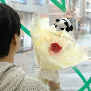 졸업 기념일 축하 응원 판다 인형 꽃다발, 1개, 판다 벌룬 로즈레드 꽃다발형