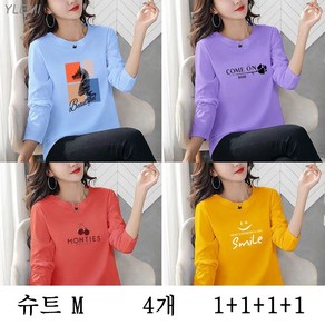 YLEMI 1+1+1+1 여성 춘추 빅사이즈 프린팅 긴팔티셔츠 데일리 라운드티셔츠 4P