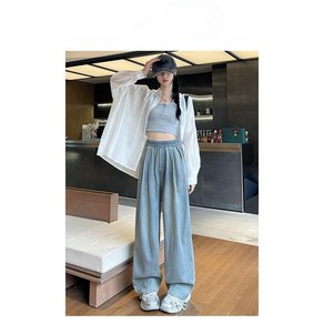 여성용 밴딩 세미 와이드 데님 팬츠 캐주얼 체형 보정 청바지