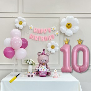 연지마켓 데이지 곰돌이 생일 파티 숫자 풍선 가랜드 세트, 10, 1세트, 베어 핑크 10