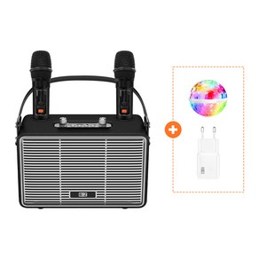 바이칸 무선 블루투스 스피커 듀엣 노래방 마이크 우퍼 스피커 최대 100W 고출력 [충전기+미러볼 포함], 바이칸 고출력 블루투스 노래방 풀세트