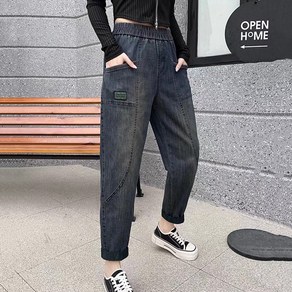 여성 배기 캐주얼 밴딩 청바지 편한 데일리 청바지 Women's jeans