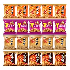 농심 인기스낵 모음, 꿀꽈배기 90g x 5p + 새우깡 90g x 5p + 쌀새우깡 80g x 5p + 매운새우깡 90g x 5p, 1세트