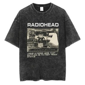 남성용 빈티지 Y2K 티셔츠 스트리트웨어 Radiohead 클래식 레트로 록 밴드 그래픽 오버사이즈 품질 면 남성 여성 힙합 반팔 티