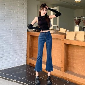 투니스 여성 슬림핏 하이 웨이스트 부츠컷 데님 팬츠