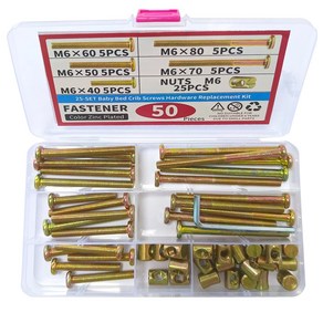 아기 침대 용 침대 나사 하드웨어 교체 키트 25 세트 M6x40mm 50mm 60mm 70mm 80mm 육각 드라이브 소켓 캡 나사 배럴 N, 1개