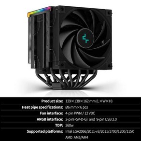 CPU쿨러 컴퓨터쿨러 호환 DeepCool 인텔 LGA2066 용 에어 AK620 디지털 디스플레이 6 히트 파이프 트윈 타워 라디에이터 2011-v3 1700 1200 115X, As Show, Black, 1) AK620-DIGITAL-BK - As Show